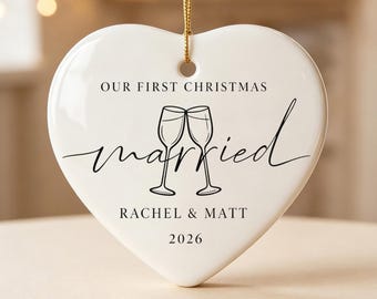 Personalized First Christmas Married Ornament 2026, Custom Newlywed Couple Name Ornament, Our First Christmas Gift for Couple