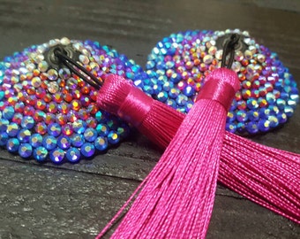 Nipple tassels ultra sparkley rhinestoned ab rainbow