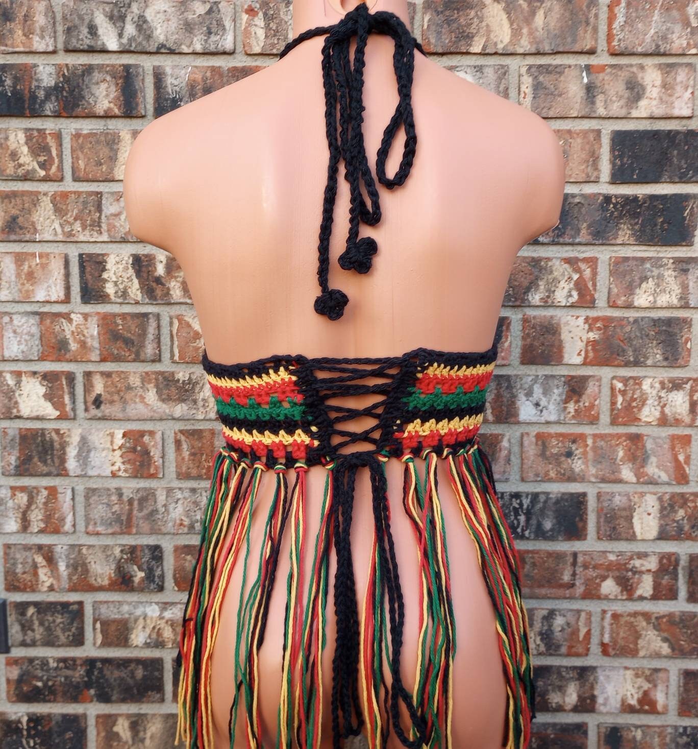 Rasta Fringe Halter Top, Crochet Festival Fringe Top, Gypsy