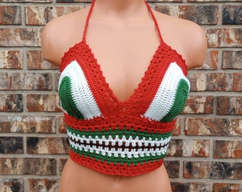 Mexican Flag Crop Halter Top by Vikni Designs