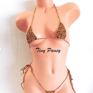 PEEK-A-BOO Crochet Extreme Micro Thong Bikini, Halloween Gstrings Bikini by Tiny Pansy