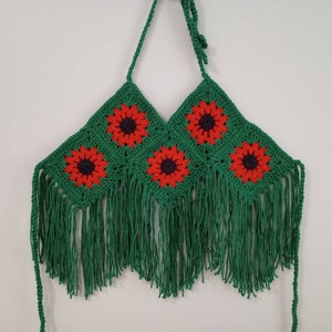 Crochet Sunflower Top, Boutique top for Kids, Summer Kids Top by Vikni Designs Christmas Green