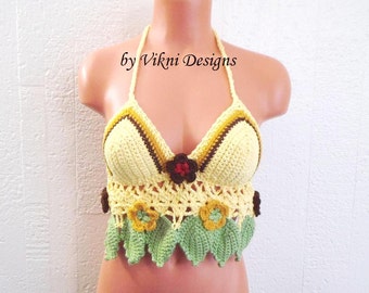 Crochet Flower Leaf Hippie Halter Top by Vikni Crochet