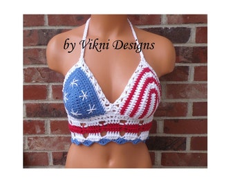 Crochet American Flag Crop Top by Vikni Designs