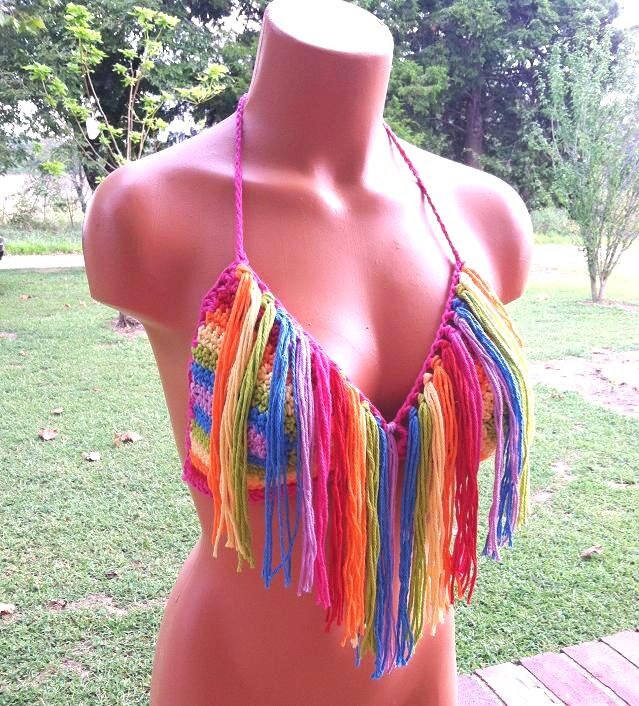 Crochet Rainbow Top Fringe Hippie Crochet Top by Vikni Etsy