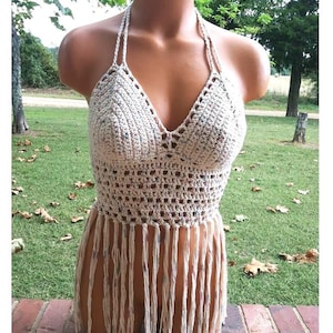 Crochet Fringe Top, Festival Crochet Halter Top by Vikni Designs