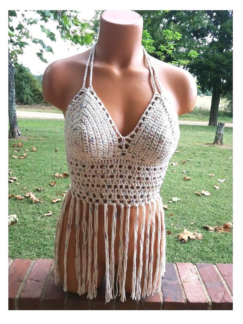 Crochet Fringe Top, Festival Crochet Halter Top by Vikni Designs 