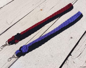 Crochet Two Colors Lanyard, Flower Badge holder, Office accessories by Vikni Designs