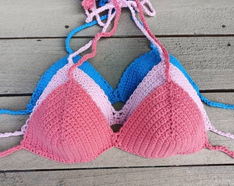 Crochet Bikini Top, Bralette Top, Multicolor Crochet Bra, Summer Swimming Bikini, wear by Vikni Designs