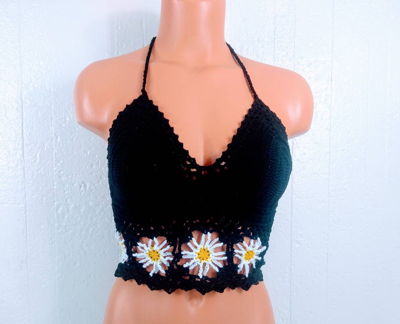 EDC Daisy Flowers Festival Crop Top, Lace up Flowers Crochet Top by Vikni Designs image 1