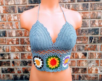 Halloween Festival Crochet Flowers Top, Crop Top by Vikni Designs