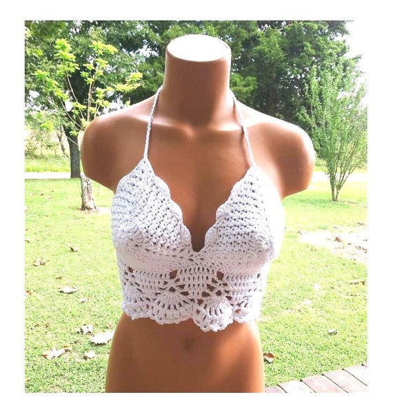 Crochet Top Summer Top White Crop Top Beautiful Boho Festival Halter With  Lining Included by Vikni Designs 