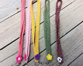 Crochet Lanyard, Flower Badge holder, Office accessories by Vikni Designs