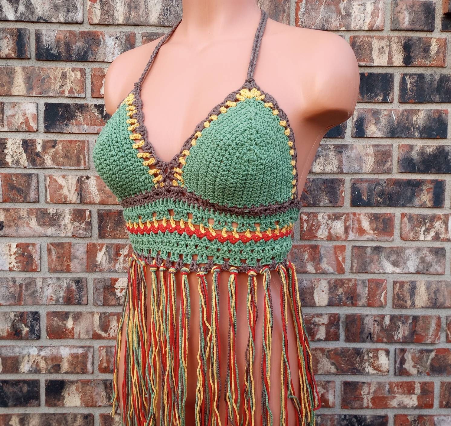 Crochet Fringe Top, Festival Crochet Halter Top, Hippie Crop