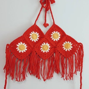 Crochet Sunflower Top, Boutique top for Kids, Summer Kids Top by Vikni Designs Red