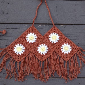 Crochet Daisy Earth-tone Flower Top, Boutique top for Kids, Ultimate Toddler Birthday Top by Vikni Designs