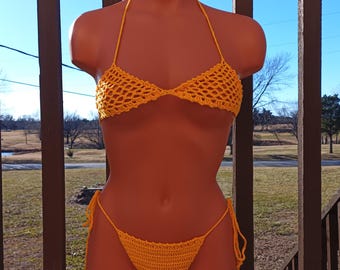 Crochet Private Beach Cheeky Swimsuit, Fishnet See thru Swimwear by Vikni Designs