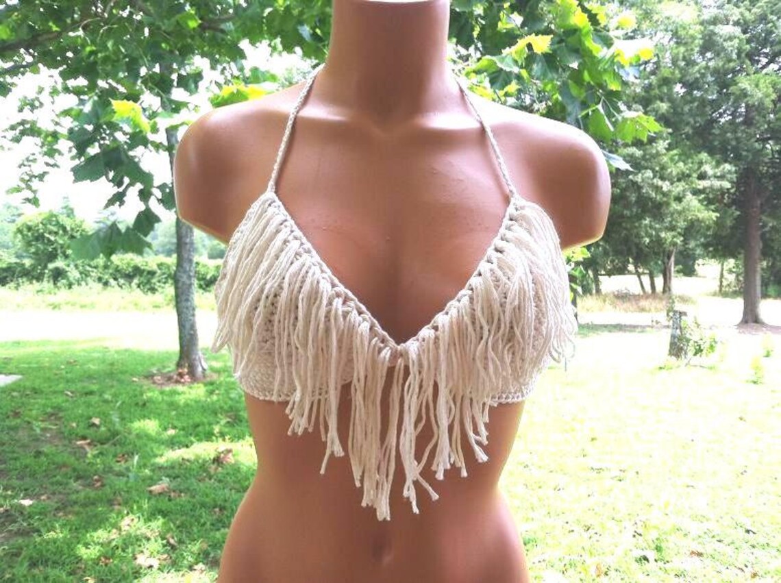 Crochet Fringe Bikini Top Bralette Fringe Top by Vikni Etsy