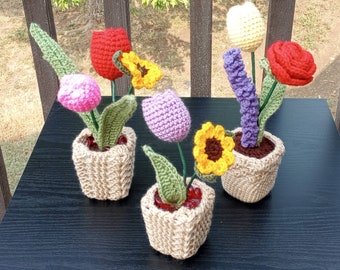 Crochet Flowers, Flower in a Pot, Home and Office Decor by Vikni Designs