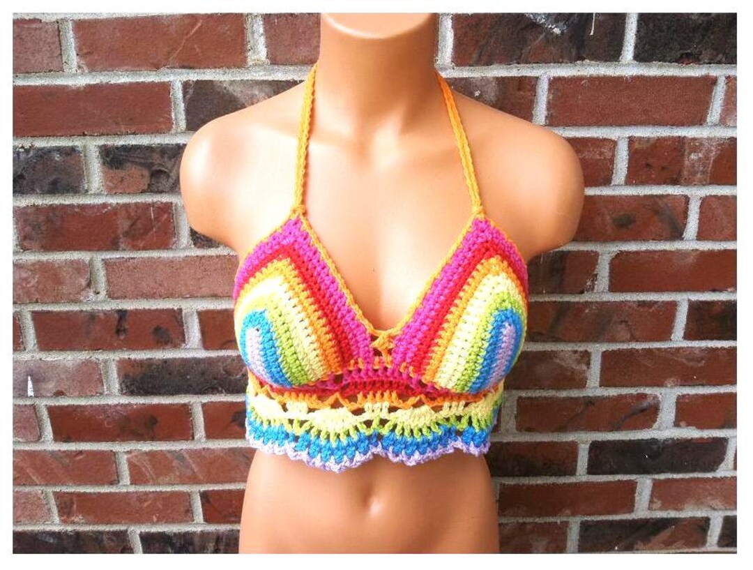 Hippie Rainbow Crochet Top Hippie Rainbow Crop Top by Vikni Etsy