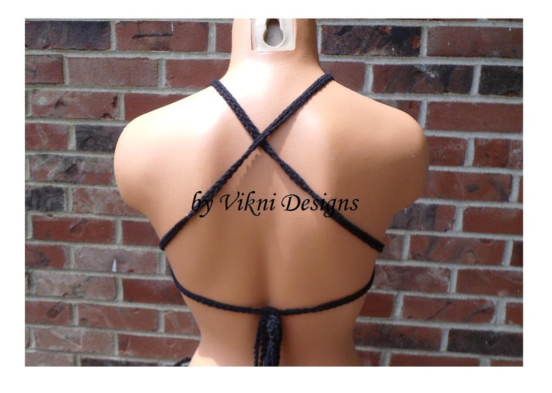 Cross Back High Neck Bralette Top Hippie Crochet Black Top by Vikni Designs