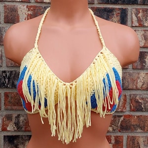 Crochet Colombia Bikini Top, Fringe Crop by Vikni Designs