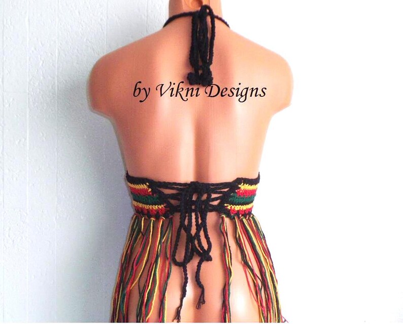 Rasta Fringe Halter Top Crochet Festival Fringe Top Gypsy Hippie Top by Vikni Designs