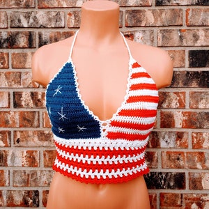 Crochet American Flag Crop Top, Lining included by Vikni Designs