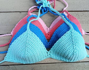 Crochet Bikini Top, Bralette Top, Multicolor Crochet Bra by Vikni Designs