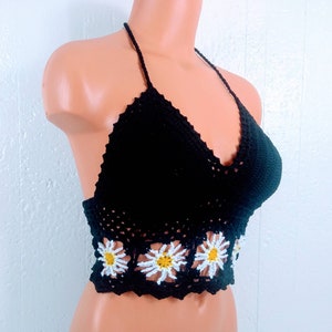 EDC Daisy Flowers Festival Crop Top, Lace up Flowers Crochet Top by Vikni Designs image 3