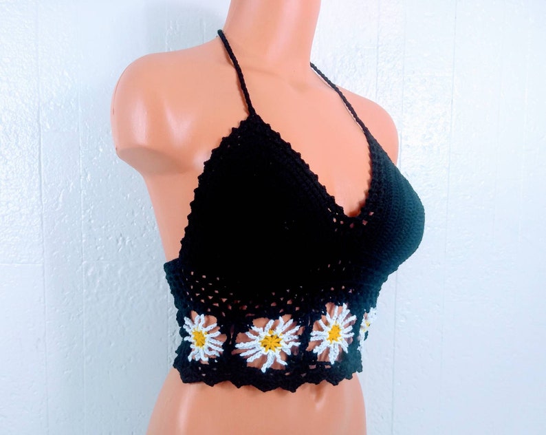 EDC Daisy Flowers Festival Crop Top, Lace up Flowers Crochet Top by Vikni Designs image 3