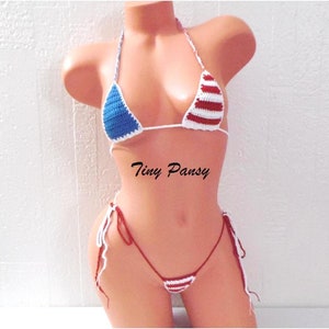 Crochet American Flag Micro Thong Bikini