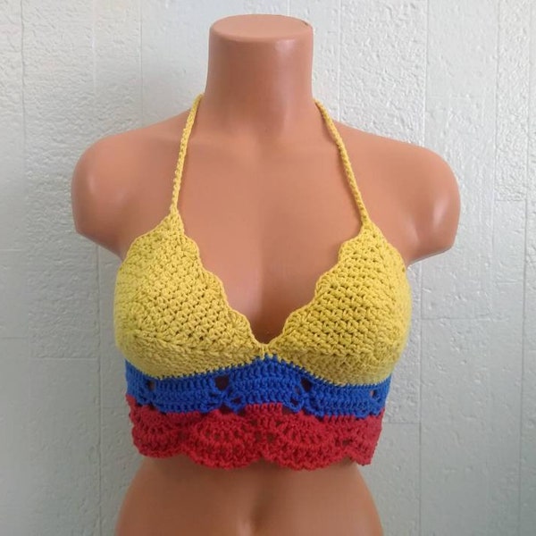 Crochet Colombia Crop Top, Backless Crochet Top by Vikni Designs