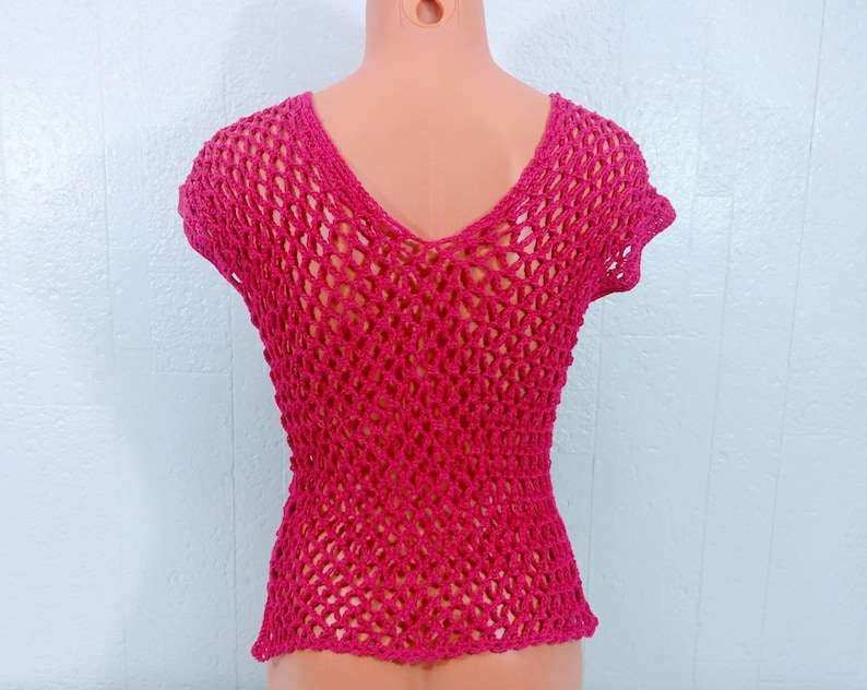 Fuschia Short Sleeves Crochet Tank Top Summer Etsy