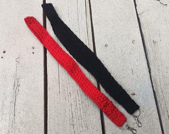 Crochet Solid Colors Lanyard, Flower Badge holder, Office accessories by Vikni Designs