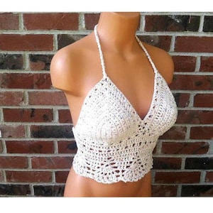 Crochet Halter Top, Nude Tan Blend Festival Crochet Top by Vikni - Etsy