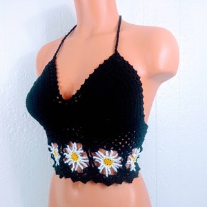 EDC Daisy Flowers Festival Crop Top, Lace up Flowers Crochet Top by Vikni Designs image 2