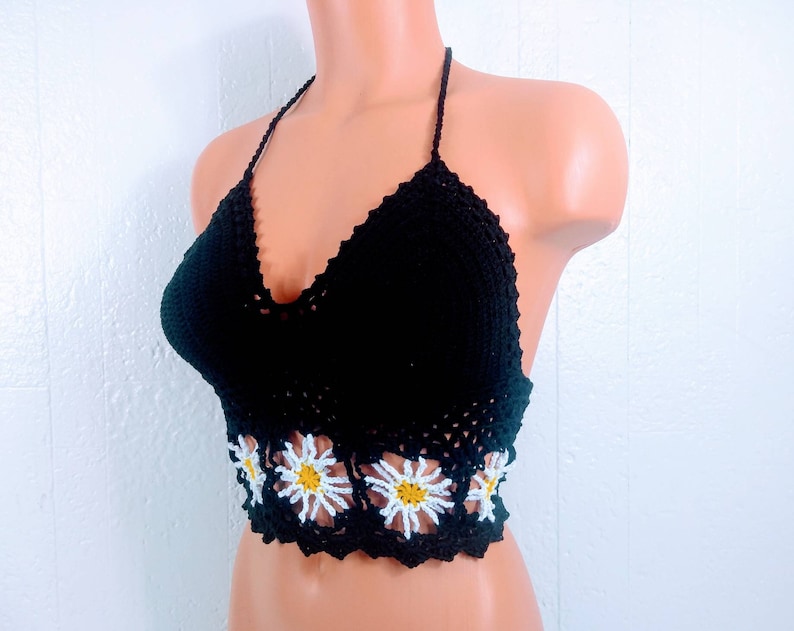 EDC Daisy Flowers Festival Crop Top, Lace up Flowers Crochet Top by Vikni Designs image 2