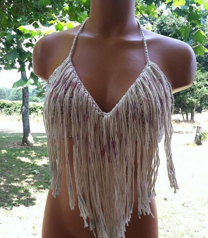 Fringe Bikini Top Nude Tan Blend Crochet Fringe Top by Vikni Etsy