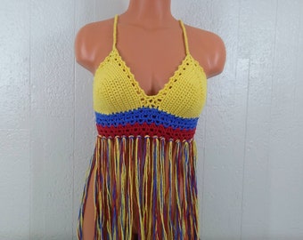 Crochet Colombia Flag Top, Crochet Halter Top by Vikni Designs