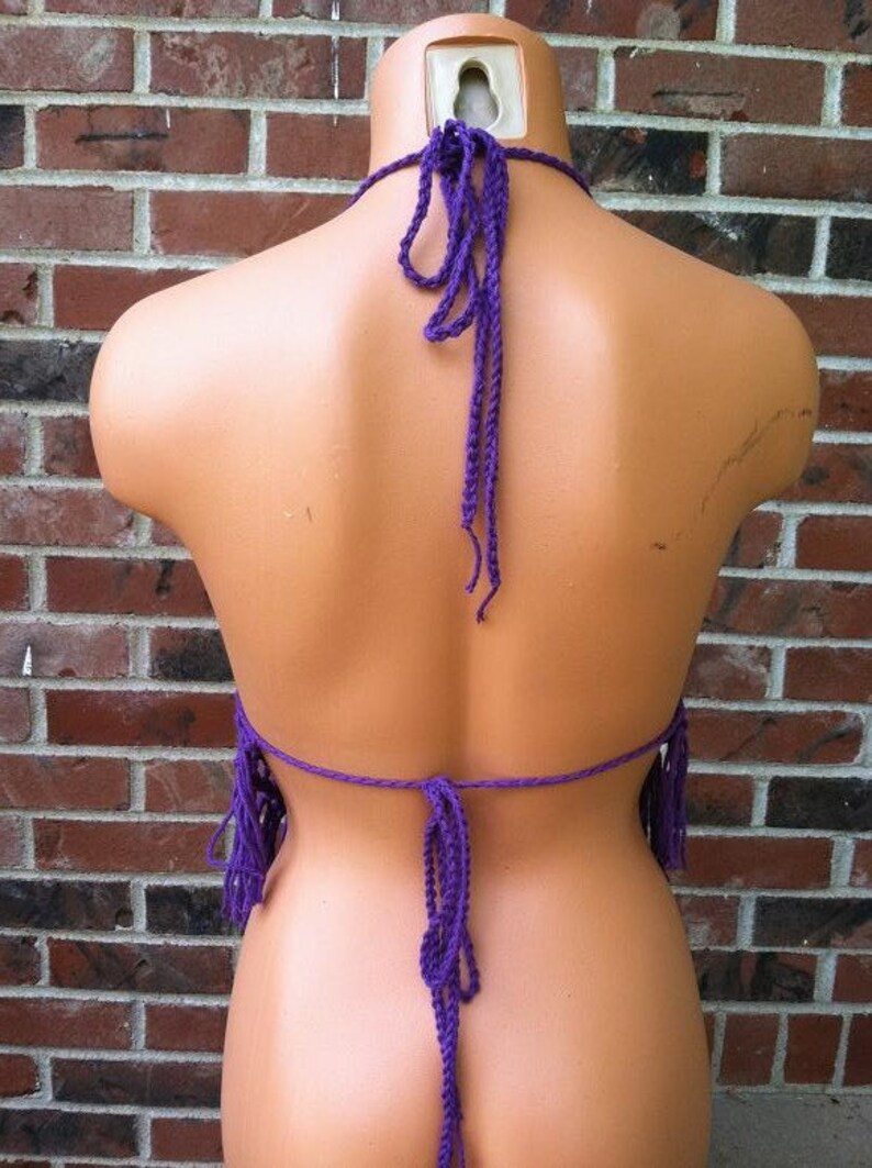 Gypsy Triangle Fringe Top Vikni Crochet Festival Summer Top in Purple