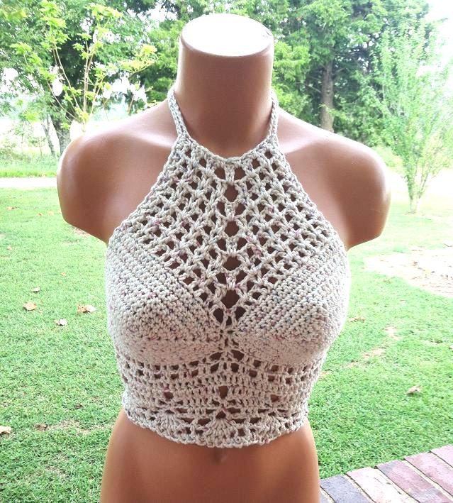 Crochet Crop Top, Boho Hippie White Crochet Top, Halter Top by Vikni  Designs -  Canada