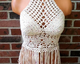 High Neck Fringe Crochet Top by Vikni Designs