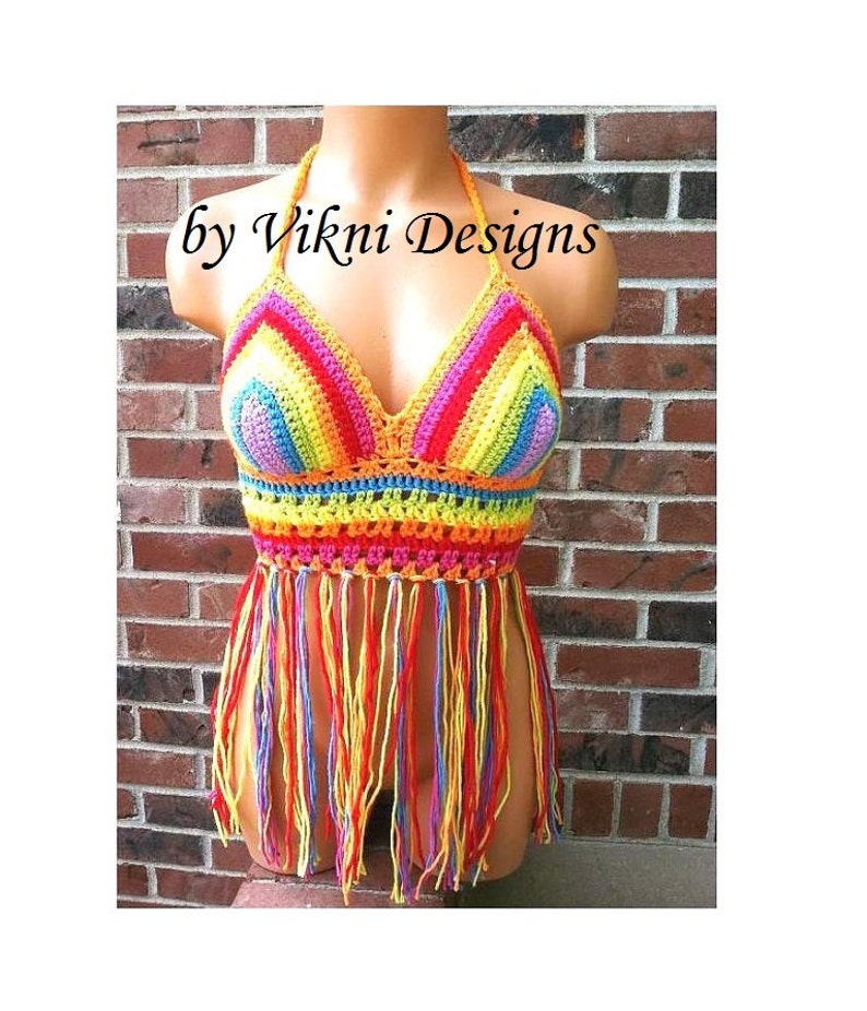 Crochet Music Festival Rainbow Halter Top by Vikni - Made To Order 