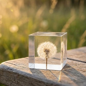 Personalized Dandelion Resin Cube Lamp, Custom Name LED Night Light, 2 Inch Flower Keepsake Gift, Bedside & Desk Decor,Mother's Day Gift
