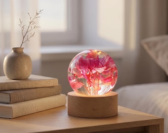 Personalized Night Light for Mom, Pink Flower Lamp, Custom Engraved Gift, Mothers Day Gift from Daughter,Hydrangea Resin Lamp