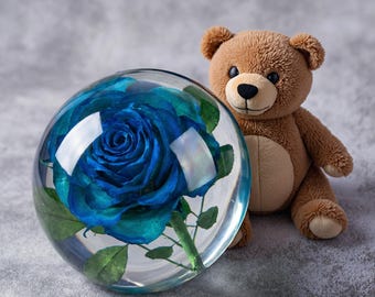 Preserved Blue Rose Resin Dome, Half Sphere Paperweight, Eternal Flower Keepsake, Romantic Gift for Her,Luxury Love Gift
