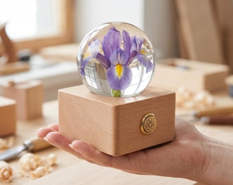 Regalo conmemorativo personalizado, lámpara de resina con forma de flor de iris, luz de recuerdo grabada, luz nocturna con forma de flor de iris, lámpara grabada personalizada