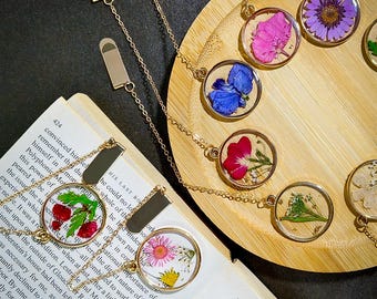 Real Dried Flower Bookmark Round, Resin Gold Clip Bookmark Multiple Styles, Book Lover Gift,Nature Reader Gift