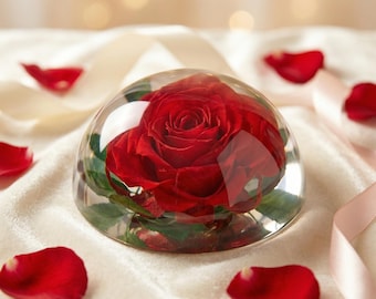 Mother's Day Gift, Real Rose in Resin Dome, Wedding Keepsake Gift, Anniversary Present, Romantic Home Decor, Forever Rose Display